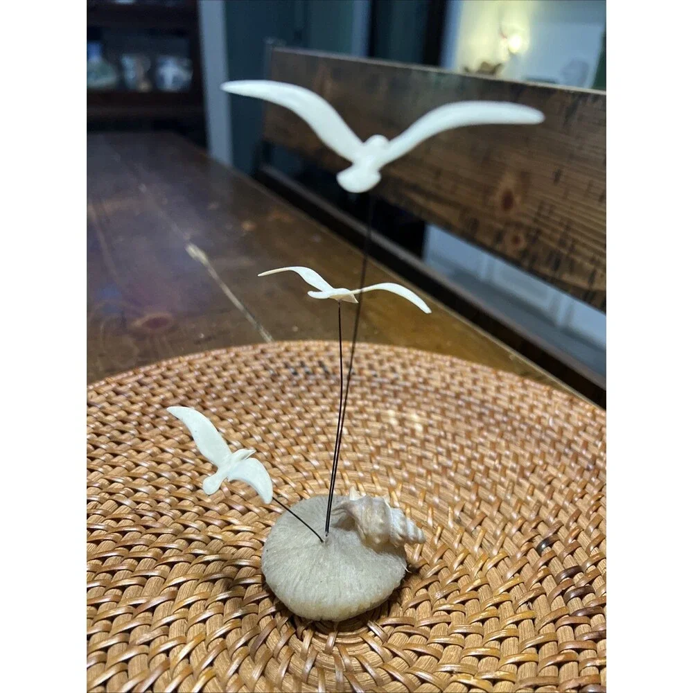 Vintage Seagulls In Flight Sculpture Design Gifts Flying Birds Wire Stems USA